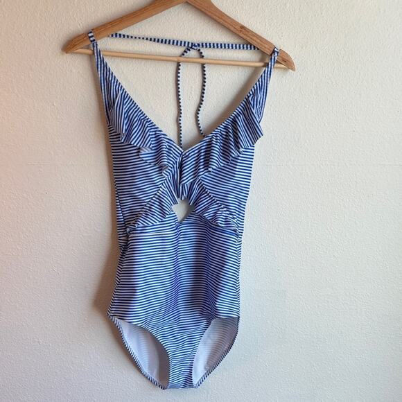 aerie Other - AERIE Blue Gingham Halter One Piece Cut Out M Long